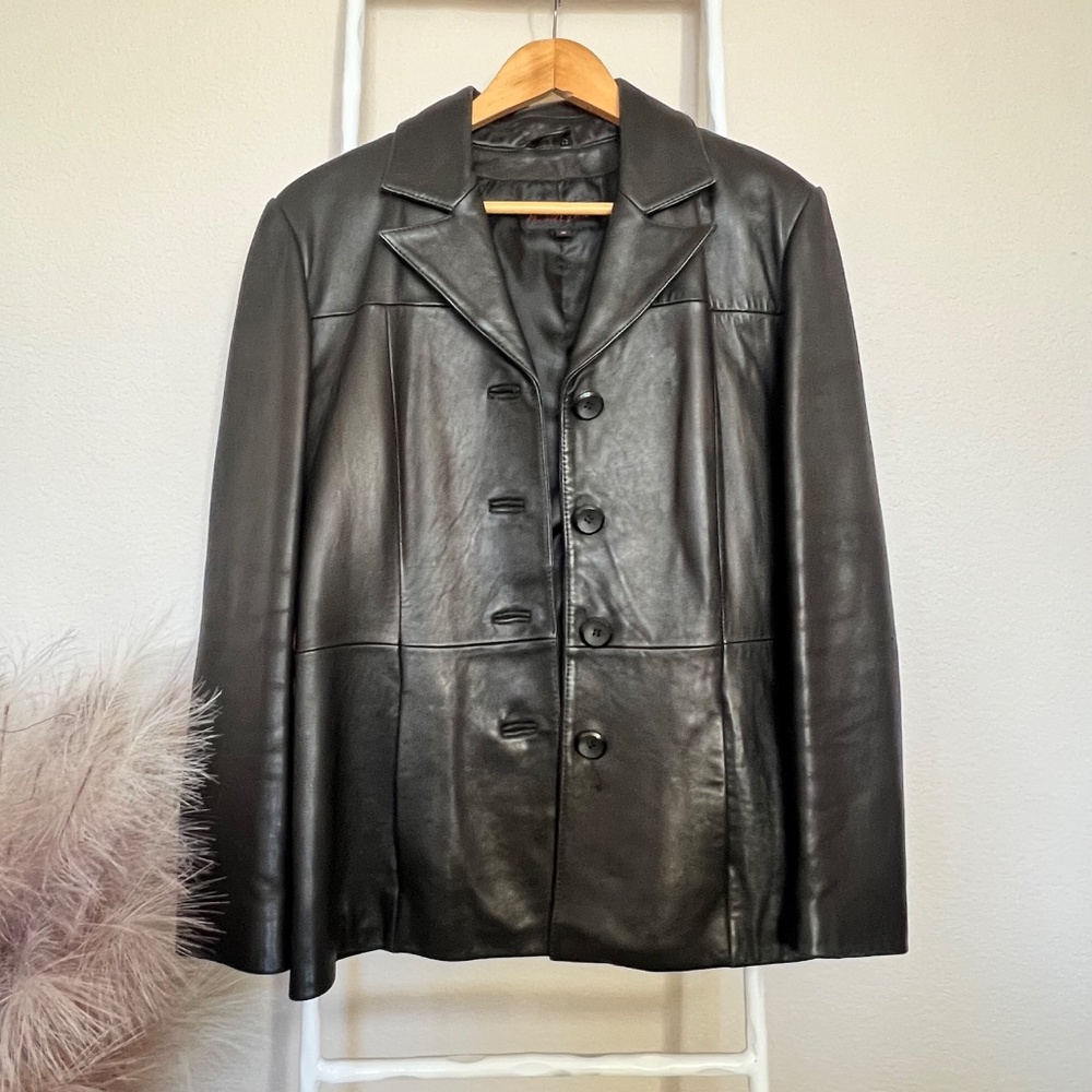 M. Julian Vintage 90s Y2K Black Leather Blazer Jacket Size M